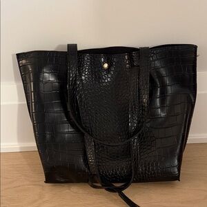 Elegant Black Crocodile Tote Bag